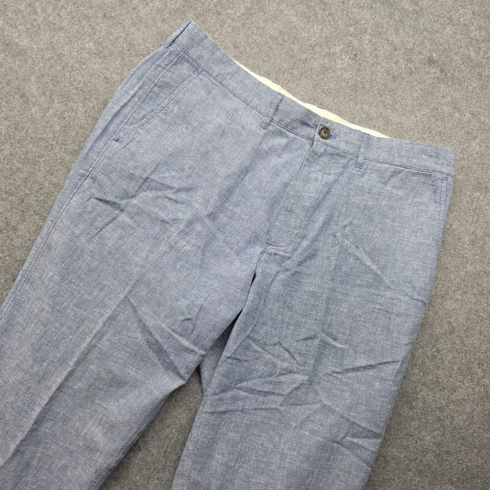 J Crew Pants Mens 34x34 Straight Blue Woven Cotton Linen Dress Pants